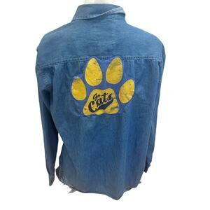 Montana State University Bobcats Denim Button Down Shirt LARGE Football Chambray